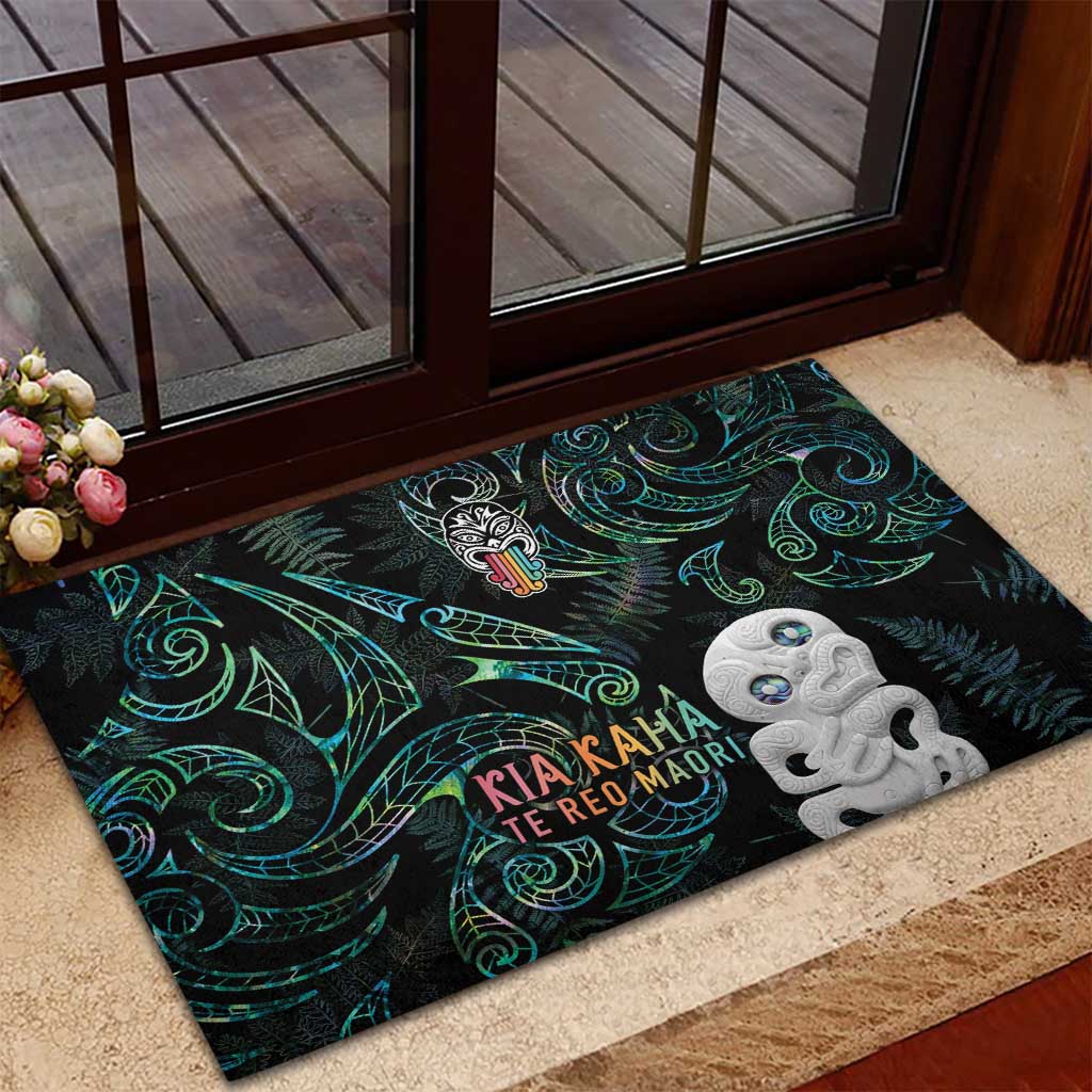 Kia Hara Te reo Maori Rubber Doormat Manaia Moko Mix Paua Shell LT7 - Polynesian Pride