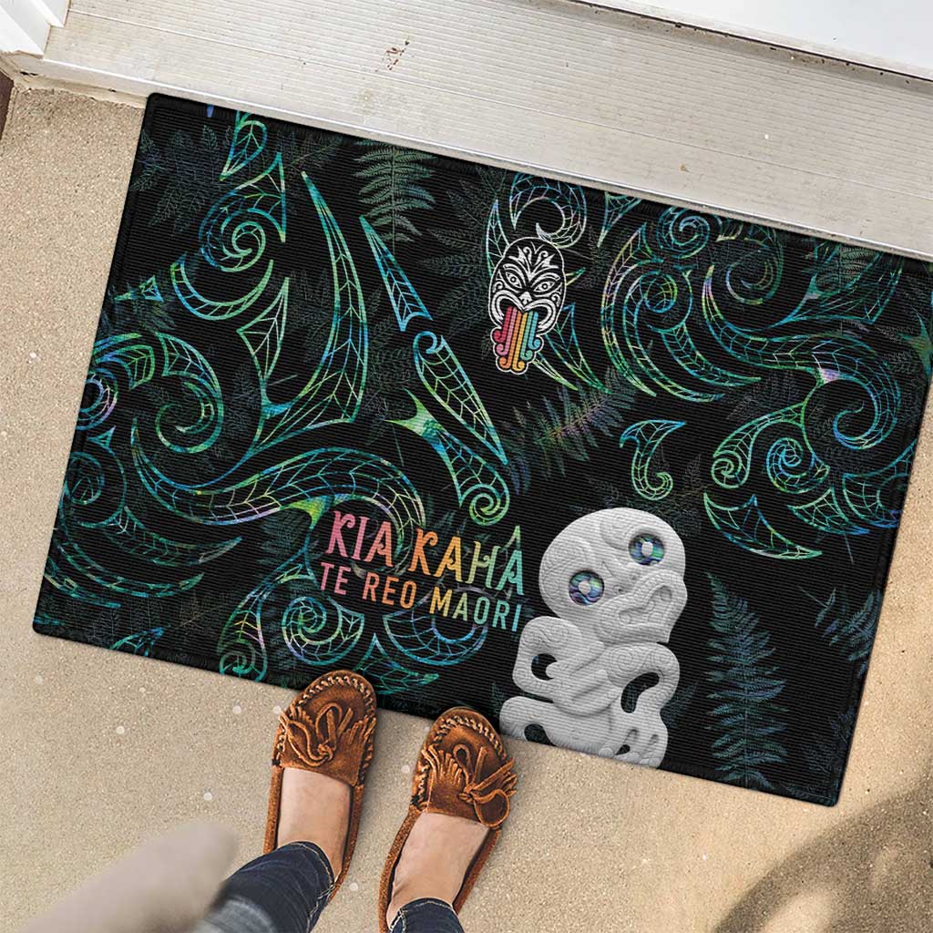 Kia Hara Te reo Maori Rubber Doormat Manaia Moko Mix Paua Shell LT7 - Polynesian Pride