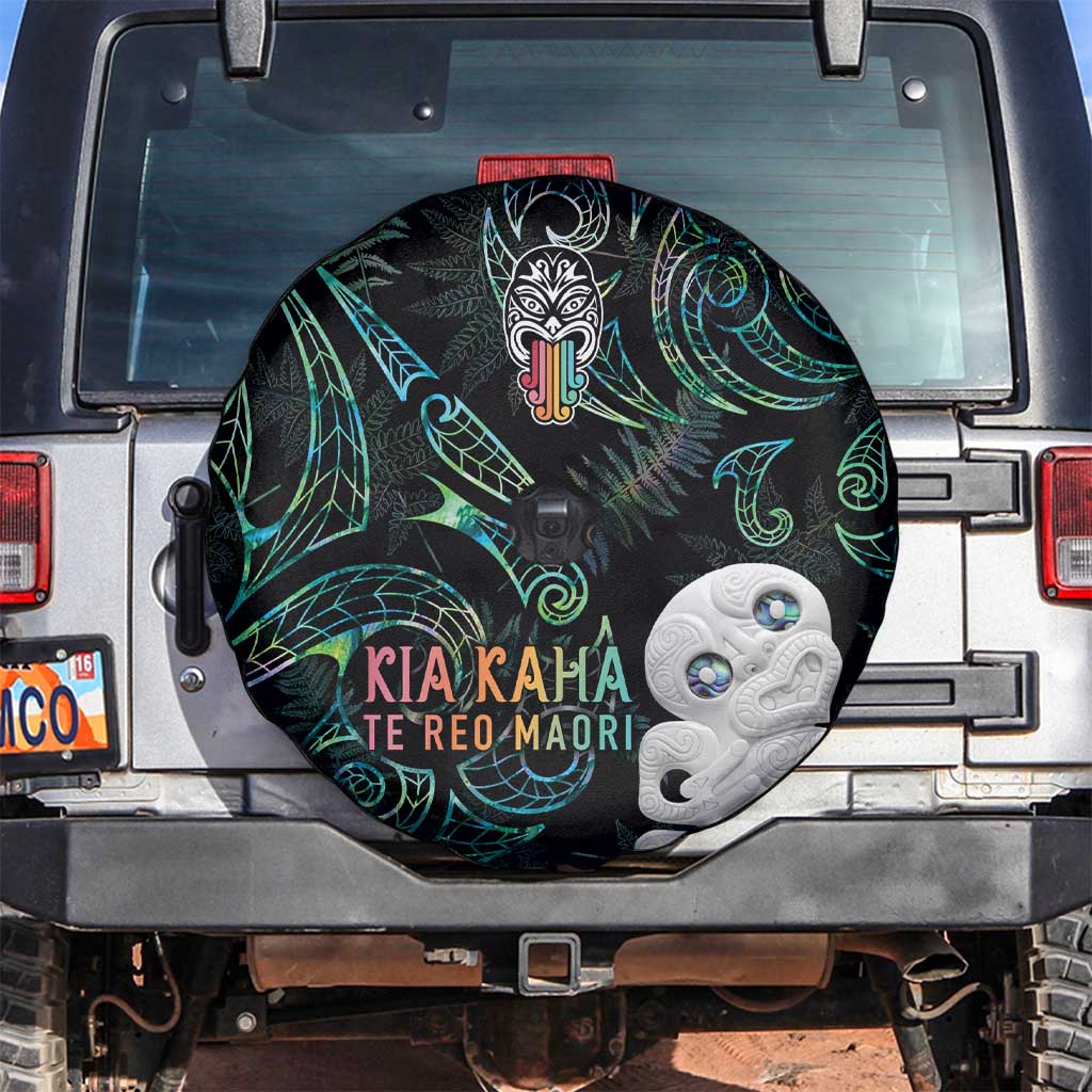 Kia Hara Te reo Maori Spare Tire Cover Manaia Moko Mix Paua Shell