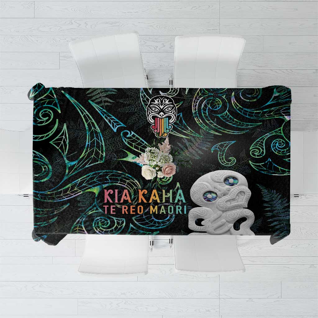 Kia Hara Te reo Maori Tablecloth Manaia Moko Mix Paua Shell