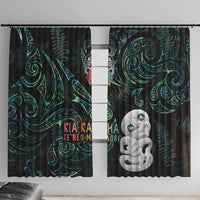 Kia Hara Te reo Maori Window Curtain Manaia Moko Mix Paua Shell LT7 With Hooks Green - Polynesian Pride