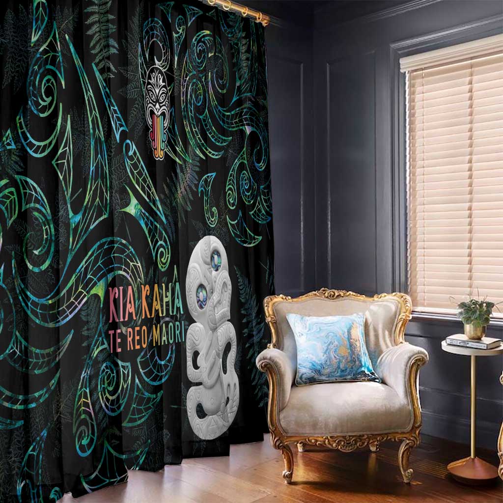 Kia Hara Te reo Maori Window Curtain Manaia Moko Mix Paua Shell LT7 - Polynesian Pride