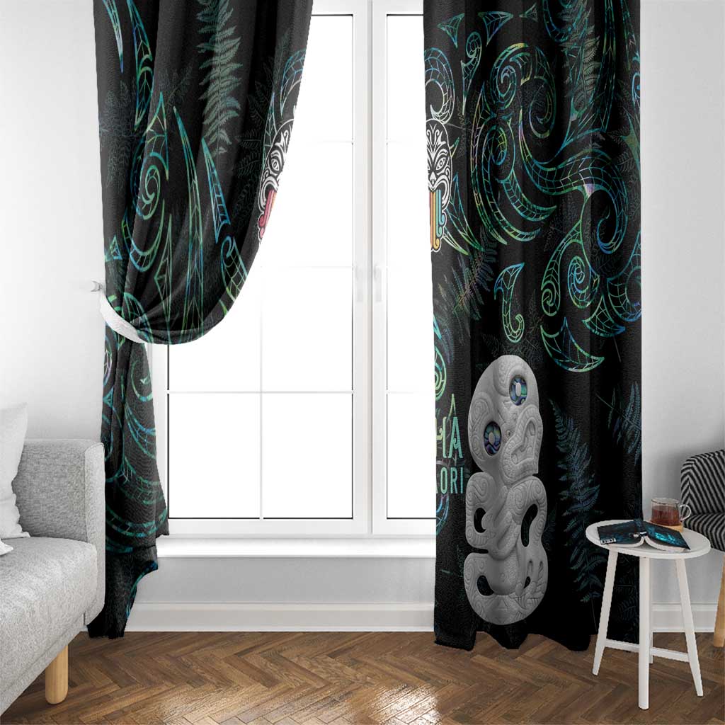 Kia Hara Te reo Maori Window Curtain Manaia Moko Mix Paua Shell LT7 - Polynesian Pride