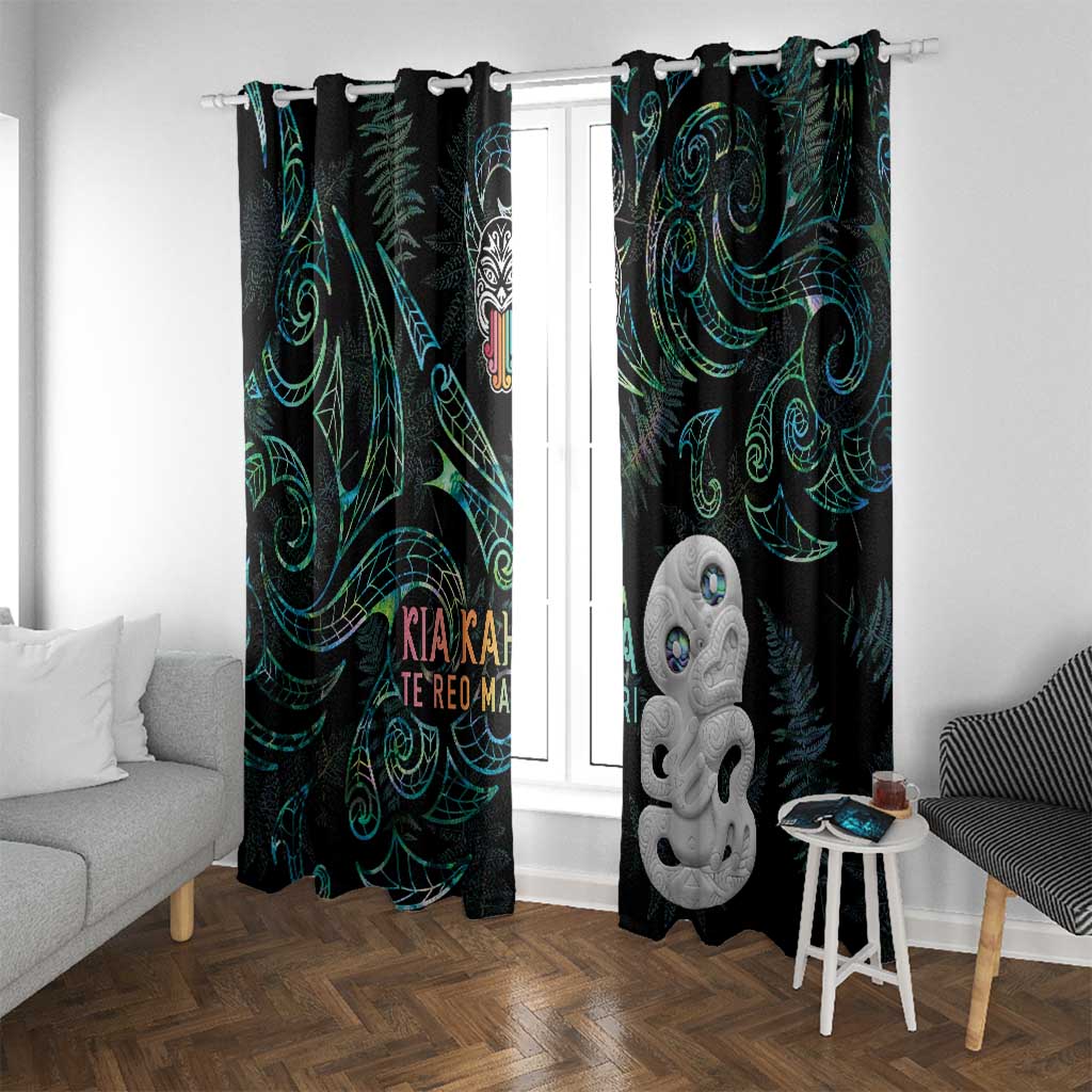 Kia Hara Te reo Maori Window Curtain Manaia Moko Mix Paua Shell LT7 With Grommets Green - Polynesian Pride