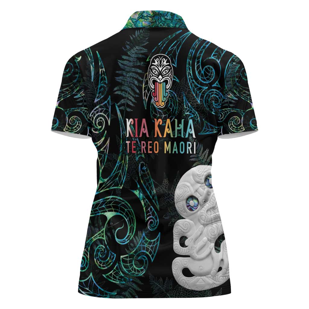 Kia Hara Te reo Maori Women Polo Shirt Manaia Moko Mix Paua Shell LT7 - Polynesian Pride