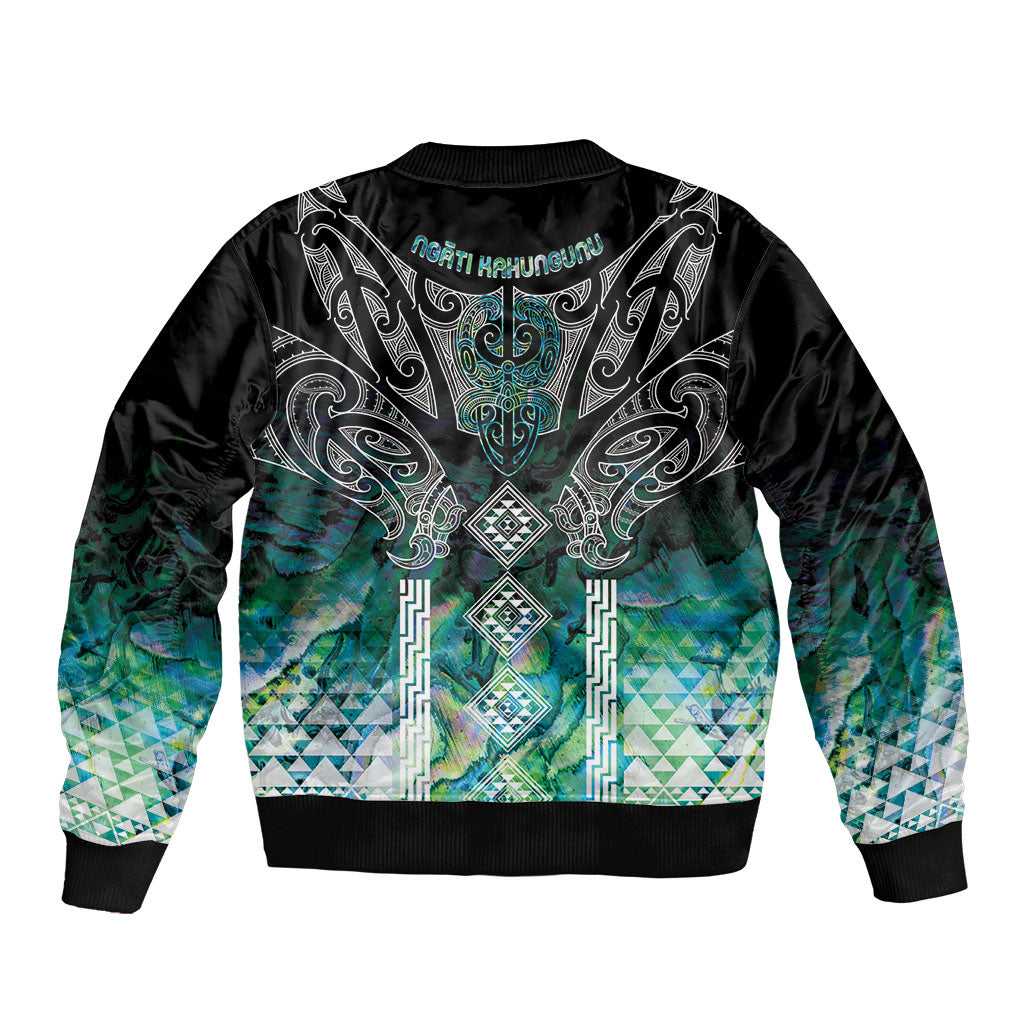 Aotearoa Maori Iwi Heritage Bomber Jacket Ngati Kahungunu Paua Shell Turquoise LT7 - Polynesian Pride