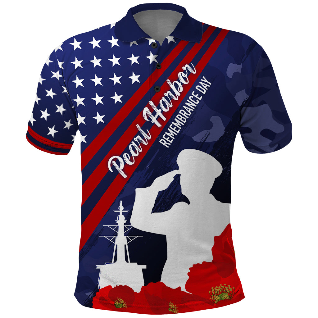 Pearl Harbor Remembrance Day Polo Shirt Poppy Mix Style LT7 Navy Blue - Polynesian Pride