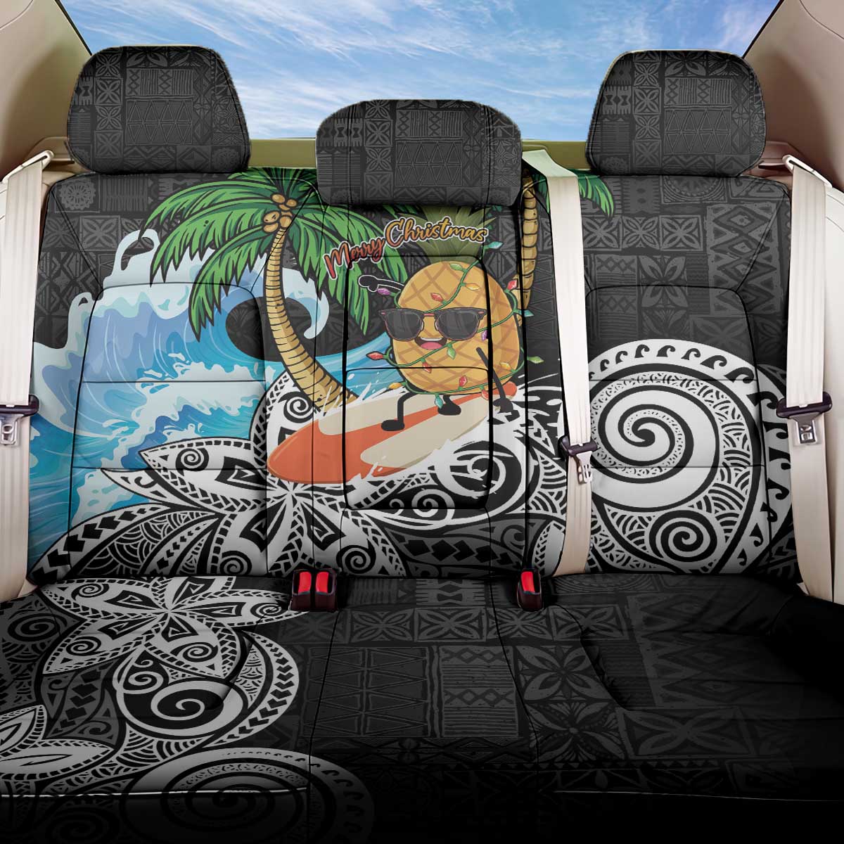 Tropical Christmas Polynesian Back Car Seat Cover Funny Surfing Pineap Polynesian Pride