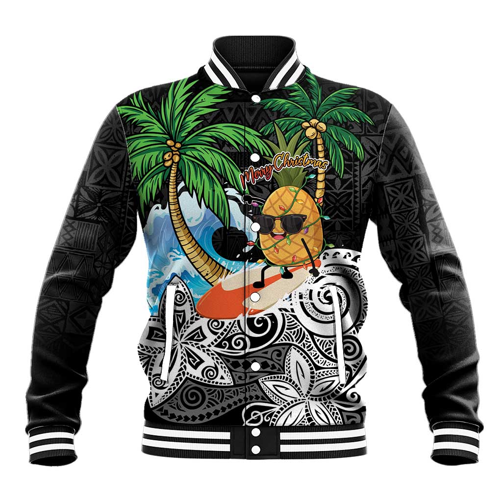 Tropical Christmas Polynesian Baseball Jacket Funny Surfing Pineapple LT7 Unisex Black - Polynesian Pride