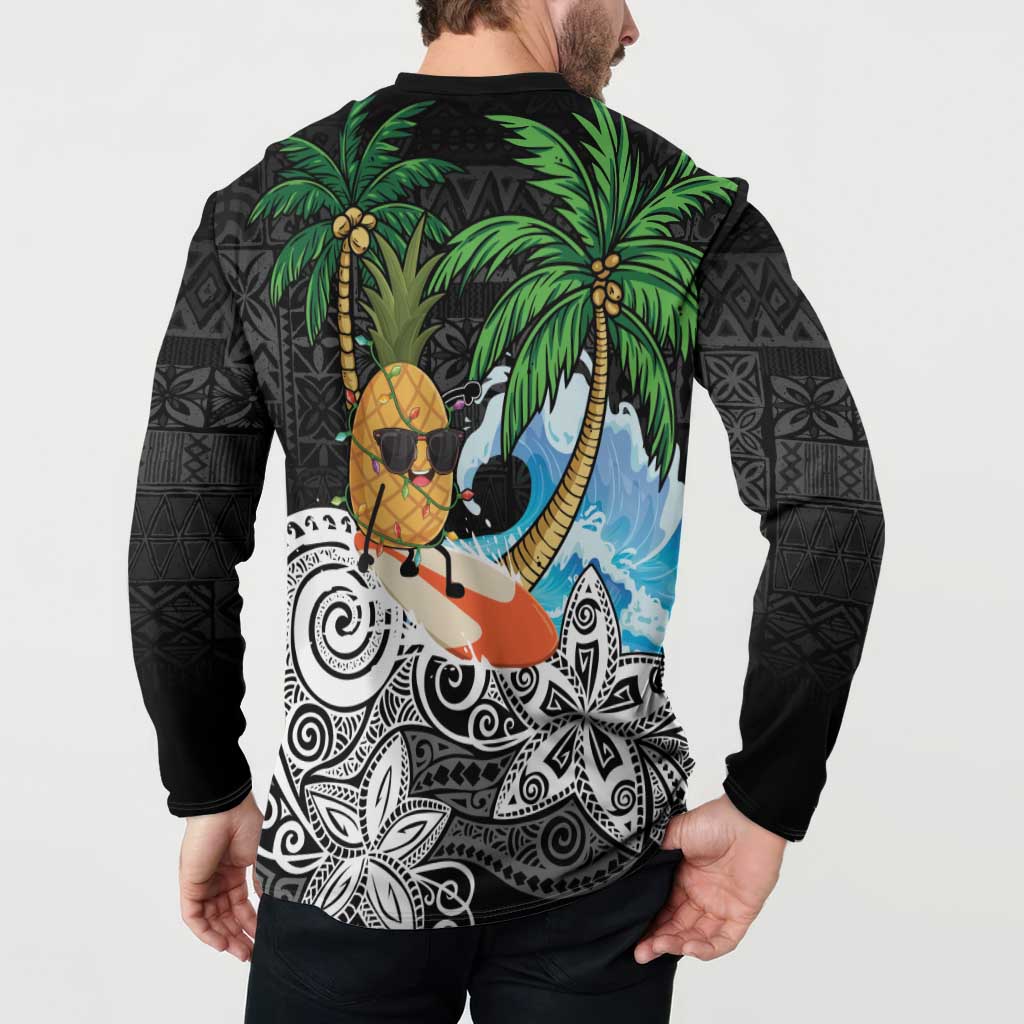 Tropical Christmas Polynesian Button Sweatshirt Funny Surfing Pineapple LT7 - Polynesian Pride