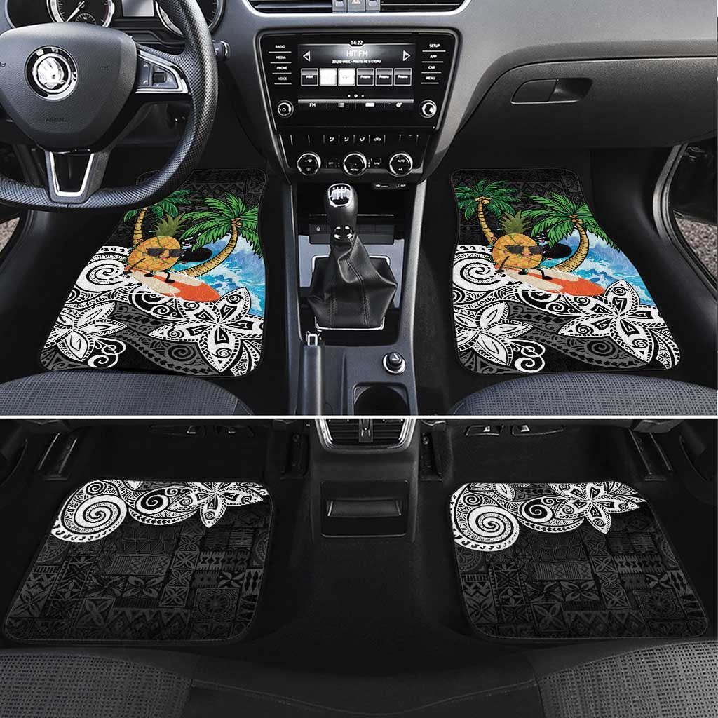 Tropical Christmas Polynesian Car Mats Funny Surfing Pineapple LT7 Set 4pcs Black - Polynesian Pride