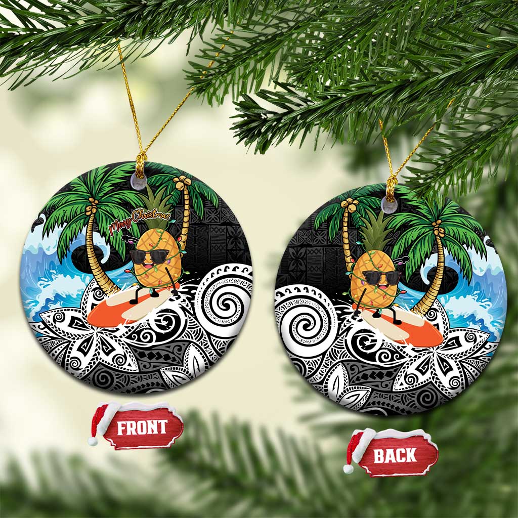 Tropical Christmas Polynesian Ceramic Ornament Funny Surfing Pineapple LT7 Circle Black - Polynesian Pride