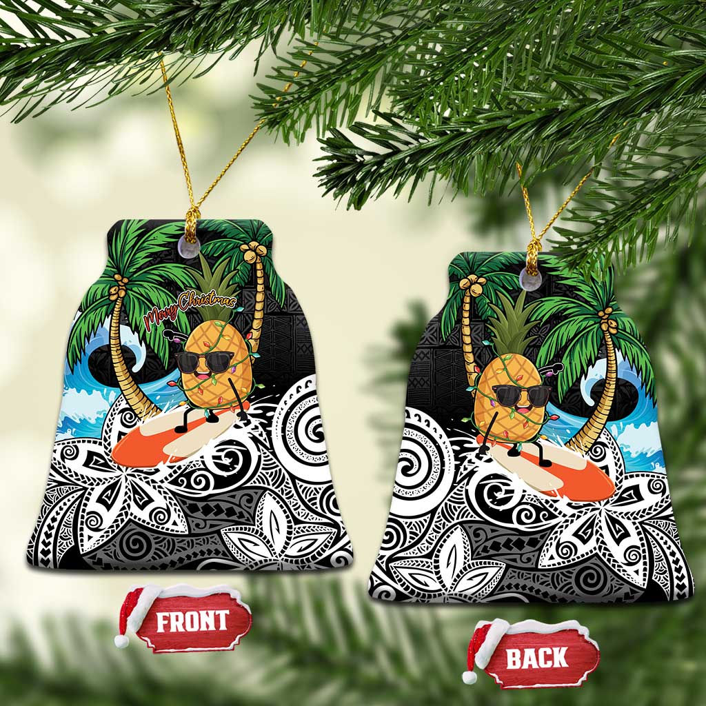 Tropical Christmas Polynesian Ceramic Ornament Funny Surfing Pineapple LT7 Bell Flake Black - Polynesian Pride