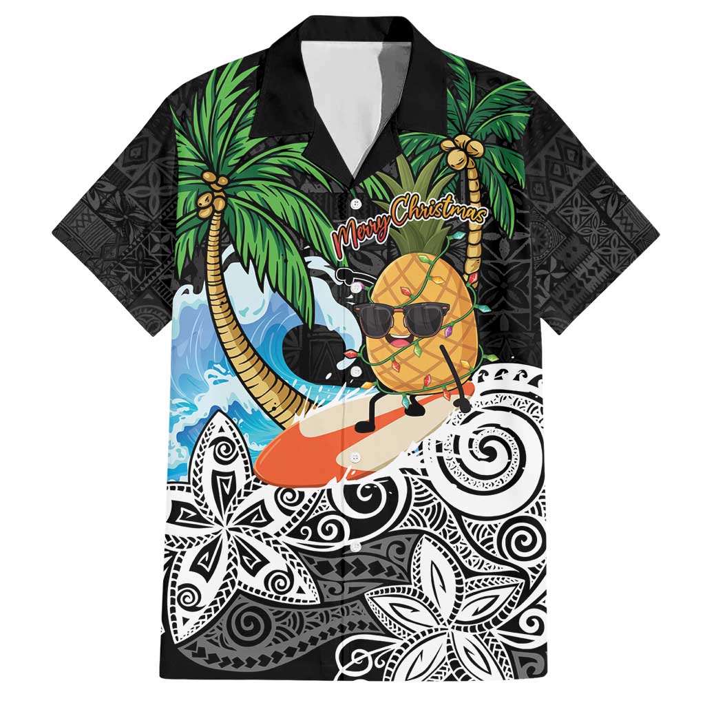 Tropical Christmas Polynesian Hawaiian Shirt Funny Surfing Pineapple LT7 Black - Polynesian Pride