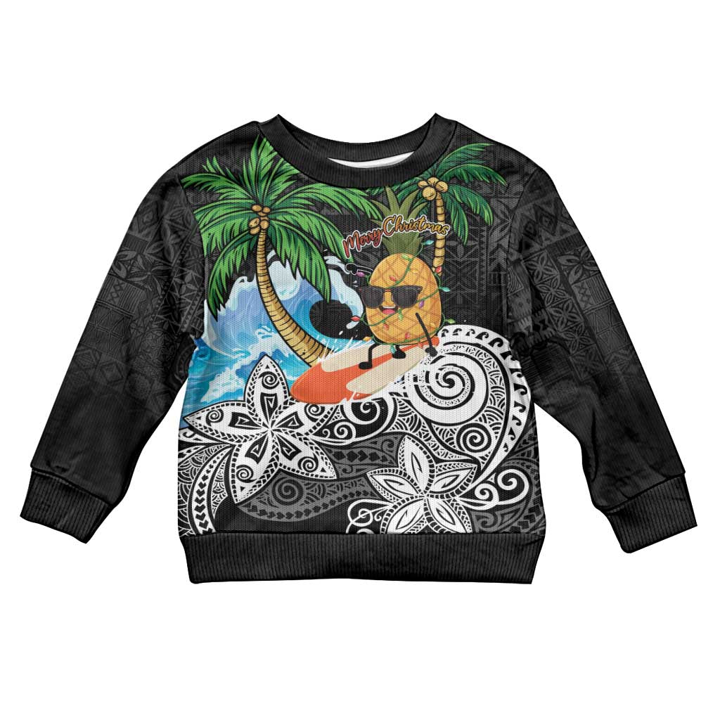 Tropical Christmas Polynesian Kid Ugly Christmas Sweater Funny Surfing Pineapple LT7 Kid Black - Polynesian Pride