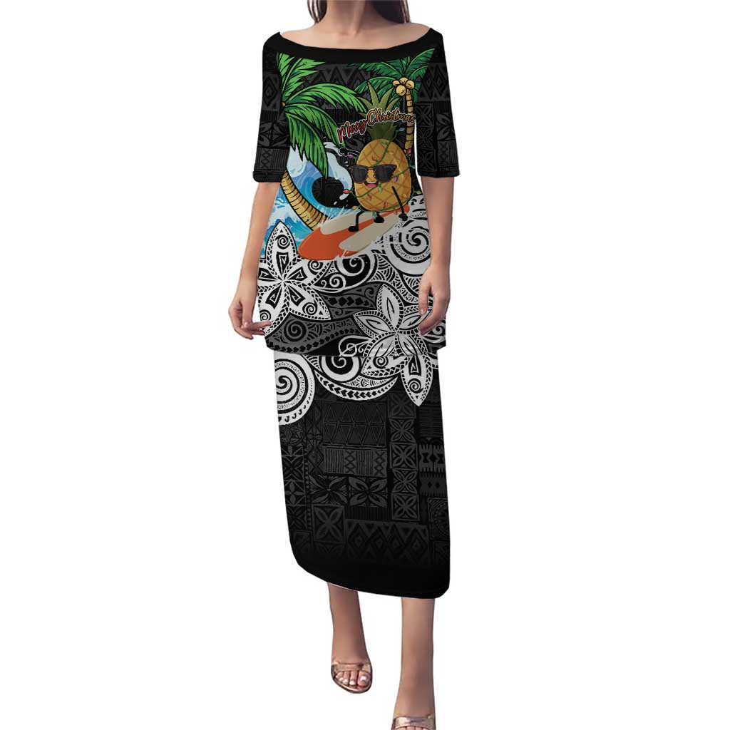 Tropical Christmas Polynesian Puletasi Funny Surfing Pineapple LT7 Long Dress Black - Polynesian Pride