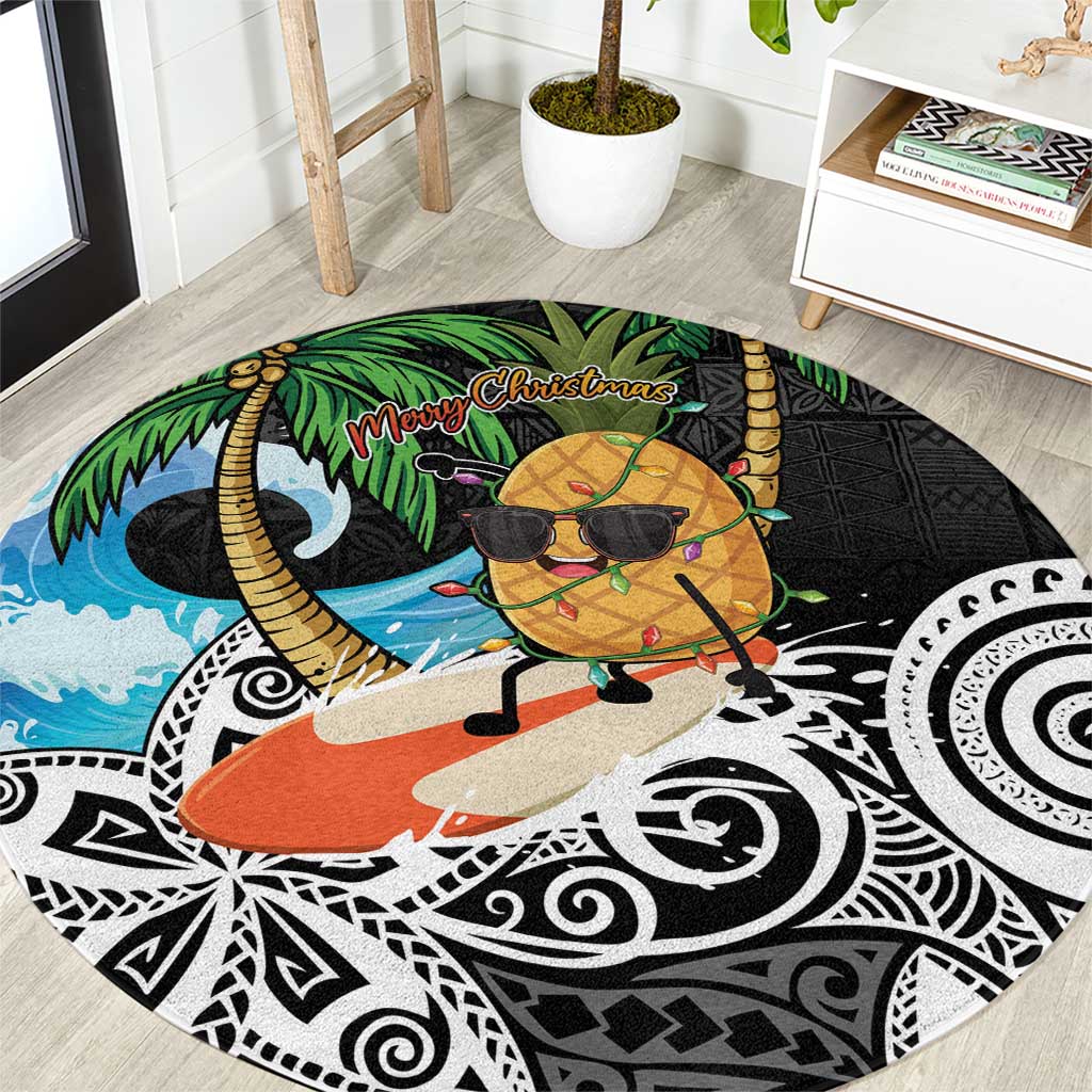 Tropical Christmas Polynesian Round Carpet Funny Surfing Pineapple LT7 Black - Polynesian Pride