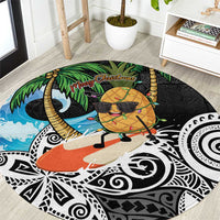 Tropical Christmas Polynesian Round Carpet Funny Surfing Pineapple LT7 Black - Polynesian Pride