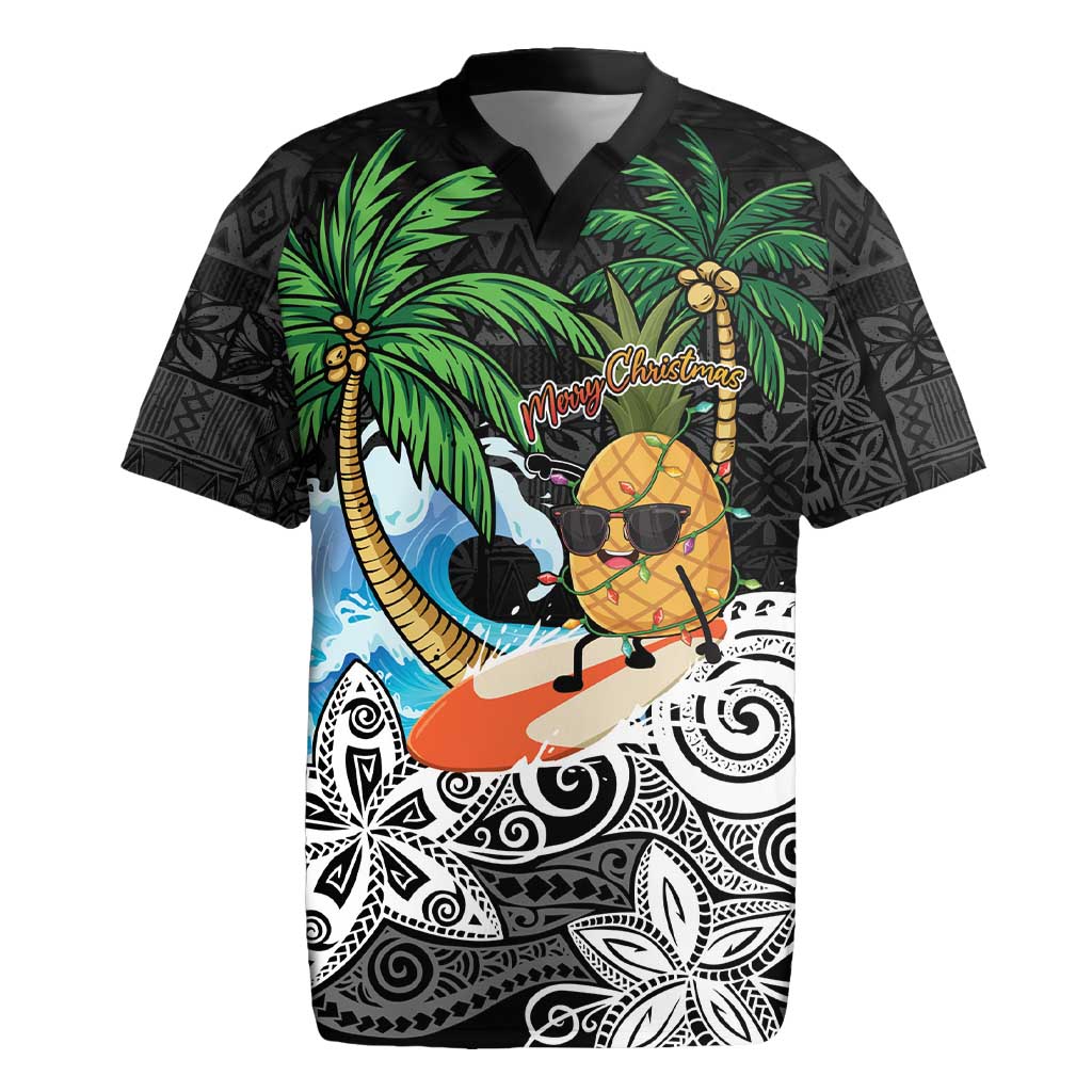 Tropical Christmas Polynesian Rugby Jersey Funny Surfing Pineapple LT7 Black - Polynesian Pride