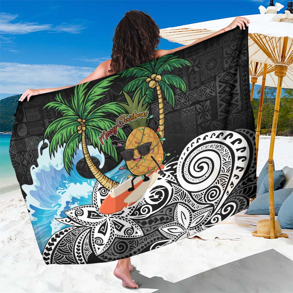 Tropical Christmas Polynesian Sarong Funny Surfing Pineapple LT7 One Size 44 x 66 inches Black - Polynesian Pride