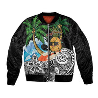 Tropical Christmas Polynesian Sleeve Zip Bomber Jacket Funny Surfing Pineapple LT7 Unisex Black - Polynesian Pride