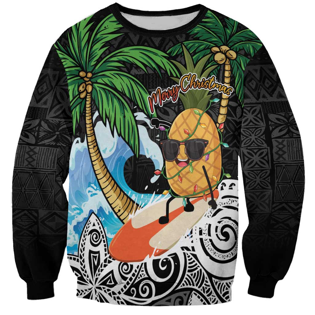 Tropical Christmas Polynesian Sweatshirt Funny Surfing Pineapple LT7 Unisex Black - Polynesian Pride