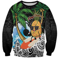 Tropical Christmas Polynesian Sweatshirt Funny Surfing Pineapple LT7 Unisex Black - Polynesian Pride