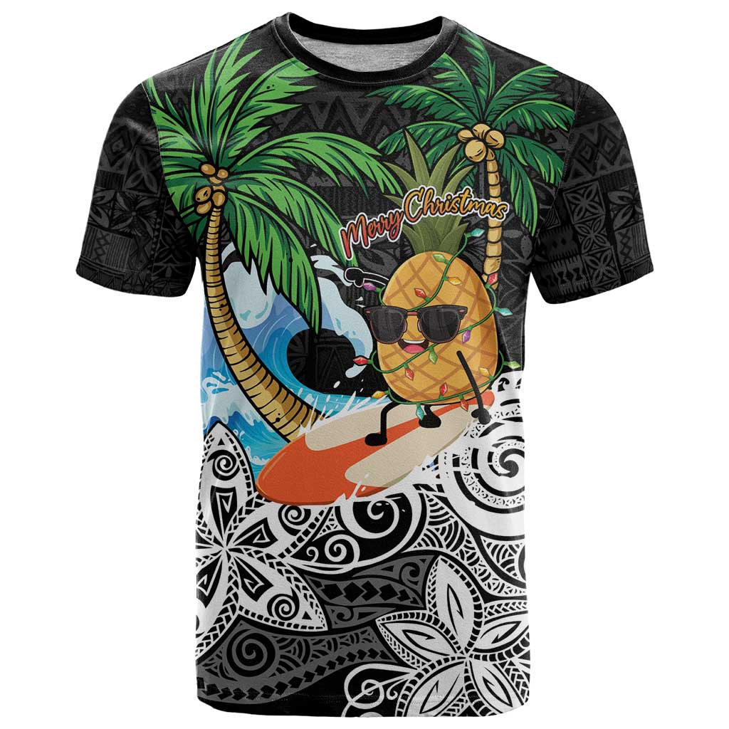 Tropical Christmas Polynesian T Shirt Funny Surfing Pineapple LT7 Black - Polynesian Pride