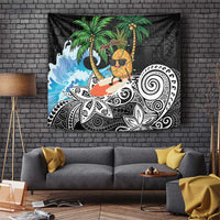 Tropical Christmas Polynesian Tapestry Funny Surfing Pineapple LT7 Black - Polynesian Pride