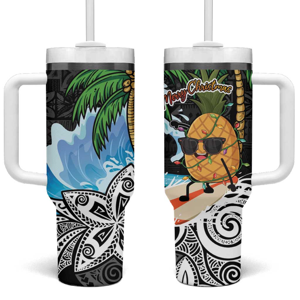 Tropical Christmas Polynesian Tumbler With Handle Funny Surfing Pineapple LT7 One Size: 40 oz Black - Polynesian Pride