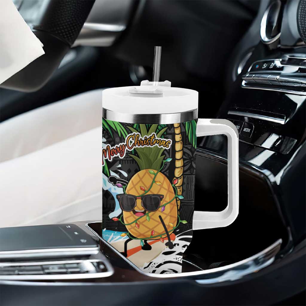 Tropical Christmas Polynesian Tumbler With Handle Funny Surfing Pineapple LT7 - Polynesian Pride