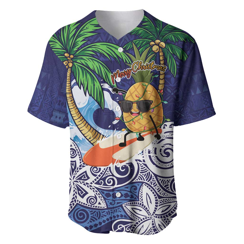 Tropical Christmas Polynesian Baseball Jersey Funny Surfing Pineapple Blue LT7 Blue - Polynesian Pride