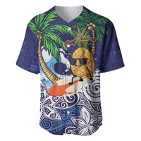 Tropical Christmas Polynesian Baseball Jersey Funny Surfing Pineapple Blue LT7 Blue - Polynesian Pride
