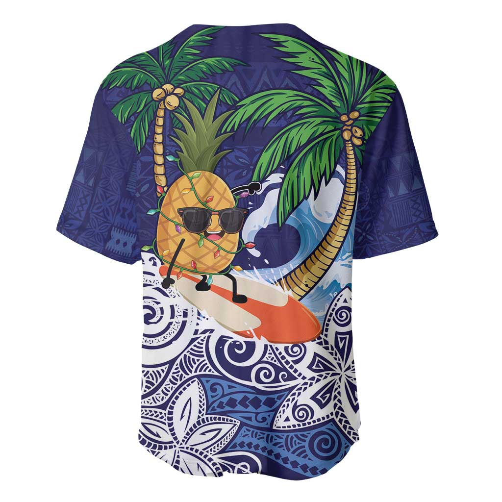 Tropical Christmas Polynesian Baseball Jersey Funny Surfing Pineapple Blue LT7 - Polynesian Pride