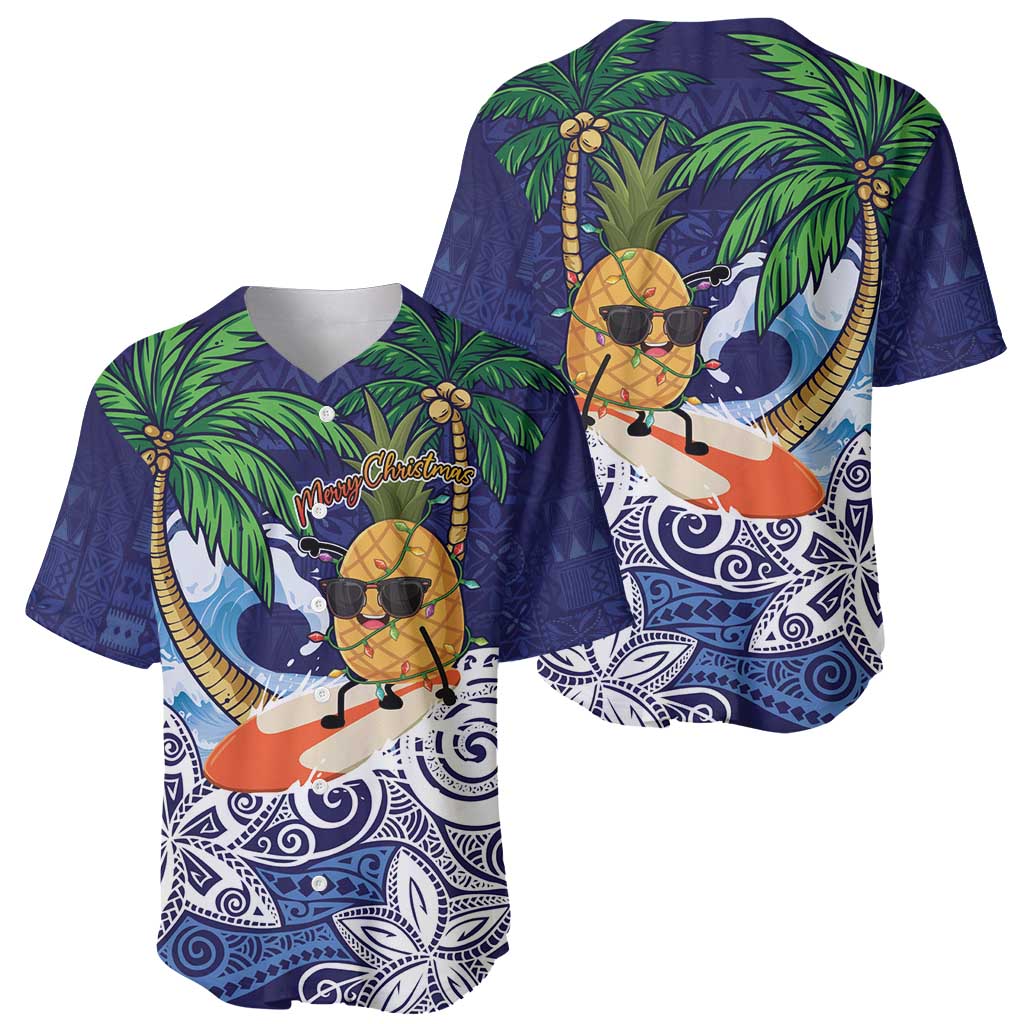 Tropical Christmas Polynesian Baseball Jersey Funny Surfing Pineapple Blue LT7 - Polynesian Pride