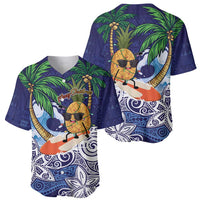 Tropical Christmas Polynesian Baseball Jersey Funny Surfing Pineapple Blue LT7 - Polynesian Pride