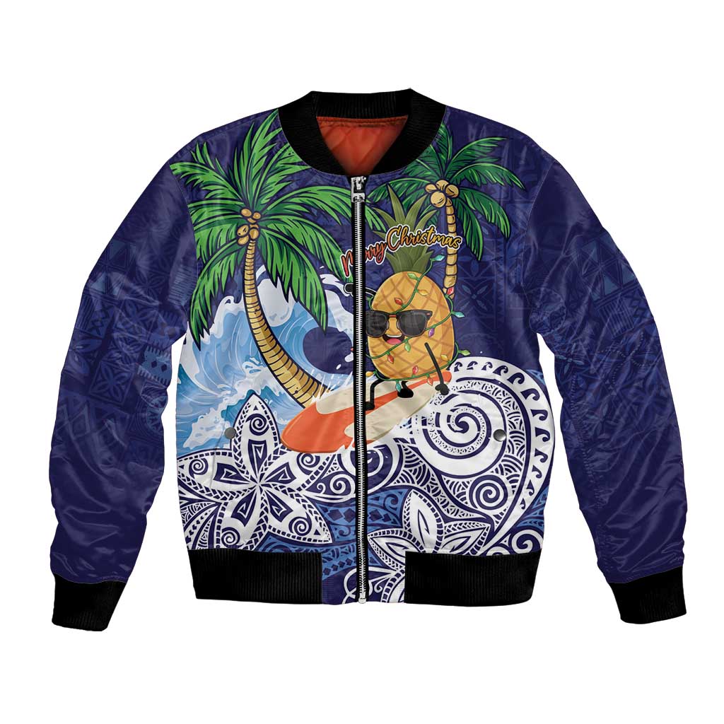 Tropical Christmas Polynesian Bomber Jacket Funny Surfing Pineapple Blue LT7 Unisex Blue - Polynesian Pride