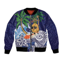 Tropical Christmas Polynesian Bomber Jacket Funny Surfing Pineapple Blue LT7 Unisex Blue - Polynesian Pride