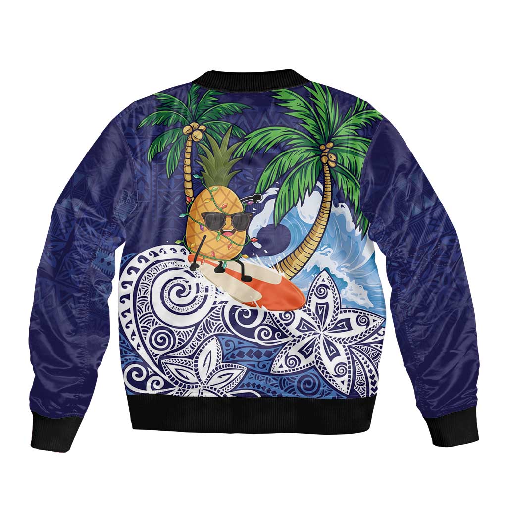 Tropical Christmas Polynesian Bomber Jacket Funny Surfing Pineapple Blue LT7 - Polynesian Pride