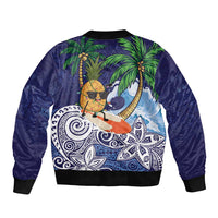 Tropical Christmas Polynesian Bomber Jacket Funny Surfing Pineapple Blue LT7 - Polynesian Pride