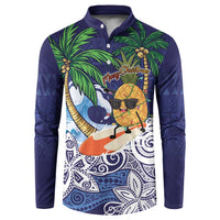 Tropical Christmas Polynesian Button Sweatshirt Funny Surfing Pineapple Blue LT7 Blue - Polynesian Pride