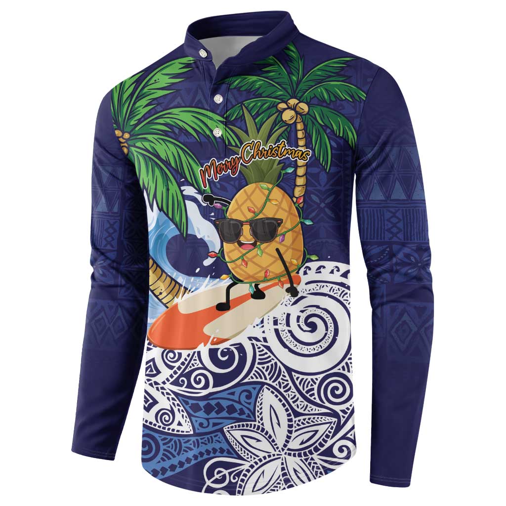 Tropical Christmas Polynesian Button Sweatshirt Funny Surfing Pineapple Blue LT7 - Polynesian Pride