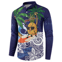 Tropical Christmas Polynesian Button Sweatshirt Funny Surfing Pineapple Blue LT7 - Polynesian Pride