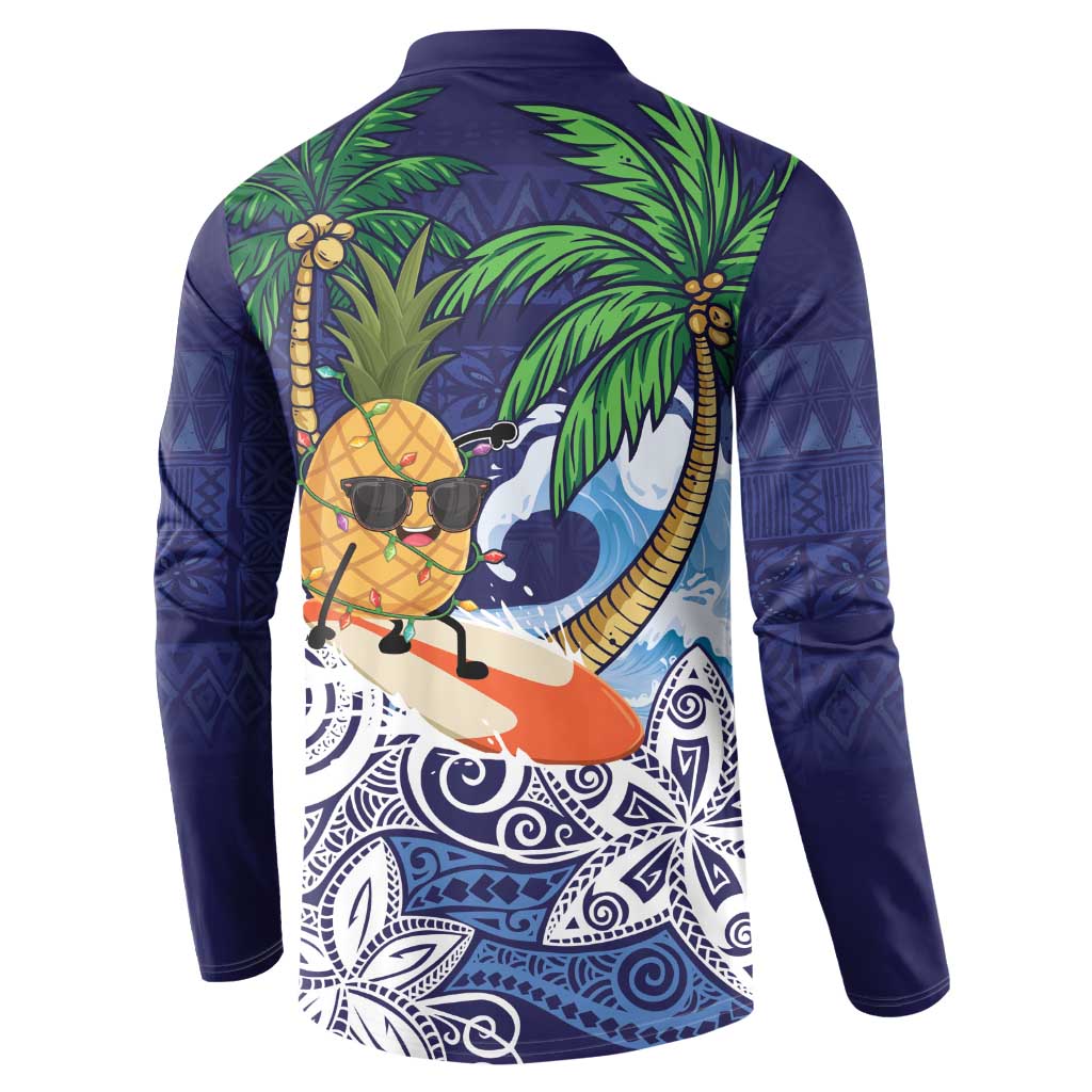 Tropical Christmas Polynesian Button Sweatshirt Funny Surfing Pineapple Blue LT7 - Polynesian Pride