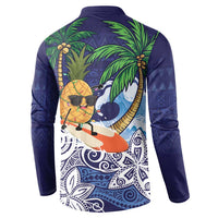 Tropical Christmas Polynesian Button Sweatshirt Funny Surfing Pineapple Blue LT7 - Polynesian Pride