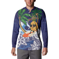 Tropical Christmas Polynesian Button Sweatshirt Funny Surfing Pineapple Blue LT7 - Polynesian Pride