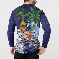 Tropical Christmas Polynesian Button Sweatshirt Funny Surfing Pineapple Blue LT7 - Polynesian Pride