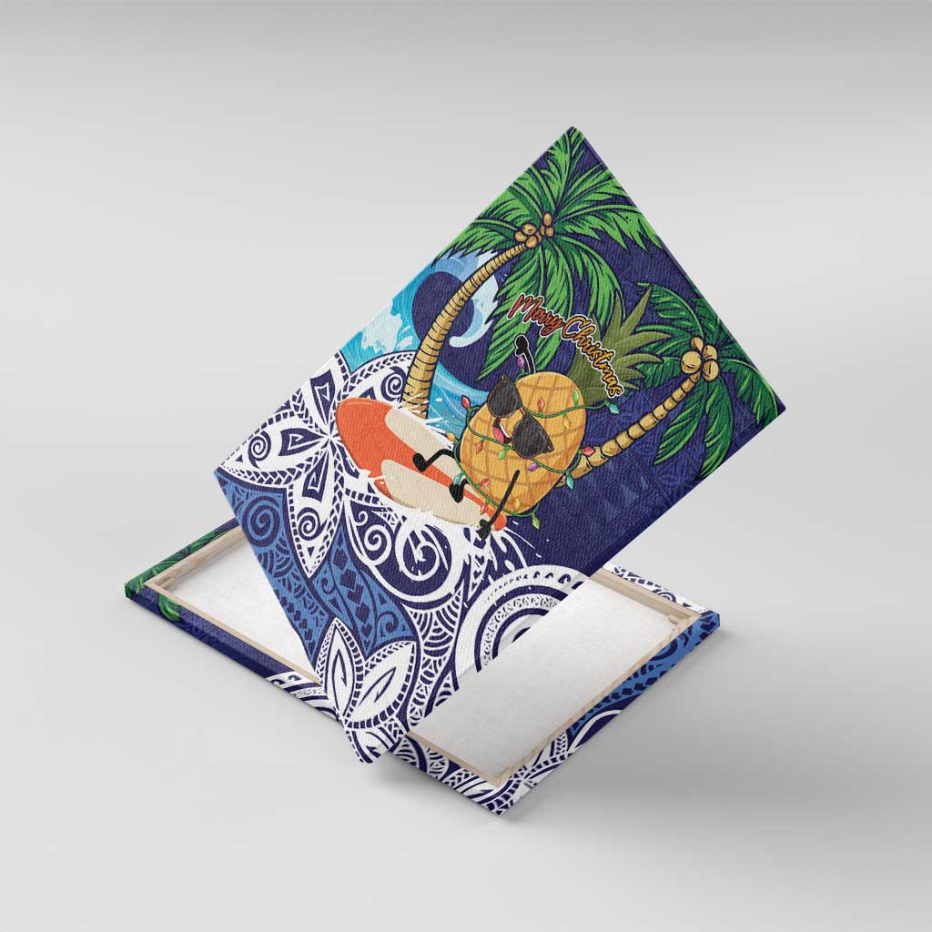 Tropical Christmas Polynesian Canvas Wall Art Funny Surfing Pineapple Blue LT7 With Frame Blue - Polynesian Pride