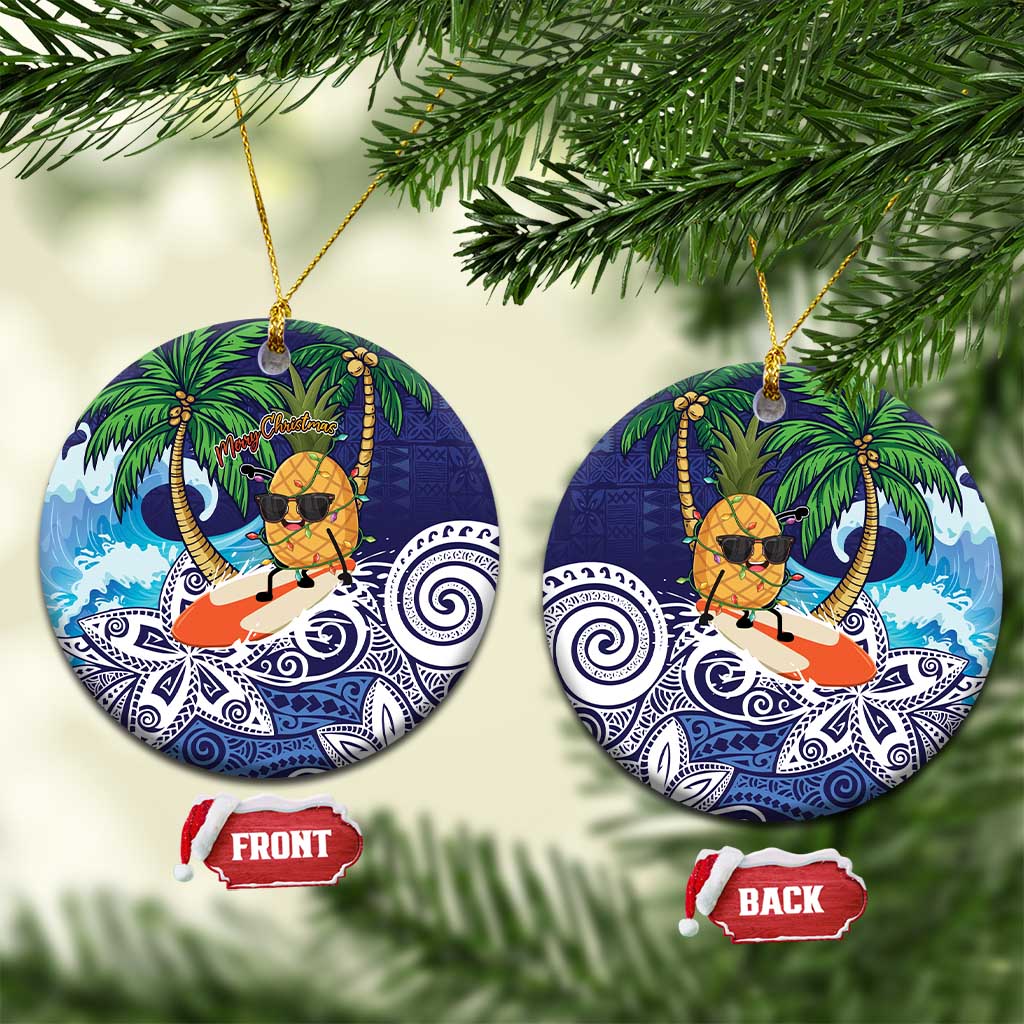 Tropical Christmas Polynesian Ceramic Ornament Funny Surfing Pineapple Blue LT7 Circle Blue - Polynesian Pride