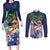 Tropical Christmas Polynesian Couples Matching Long Sleeve Bodycon Dress and Long Sleeve Button Shirt Funny Surfing Pineapple Blue